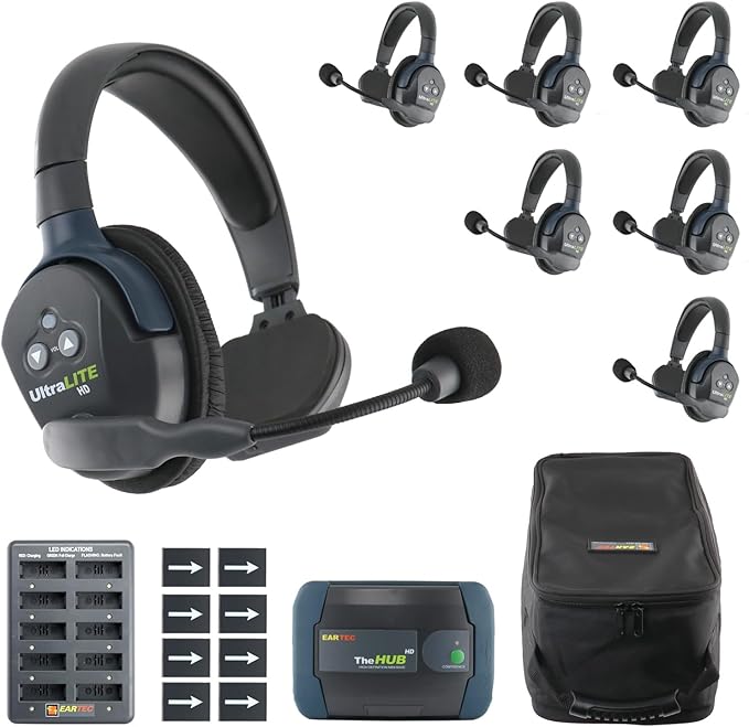 EARTEC HUB7S Ultralite-HD 7 Person Full Duplex Wireless Intercom Headset by Eartec
