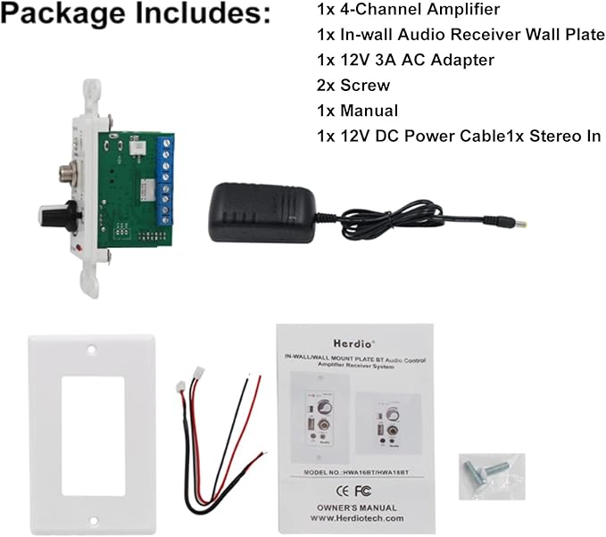 Herdio Bluetooth Wall Amplifier 4 Channels Volume Control Wall Plate - Image 2