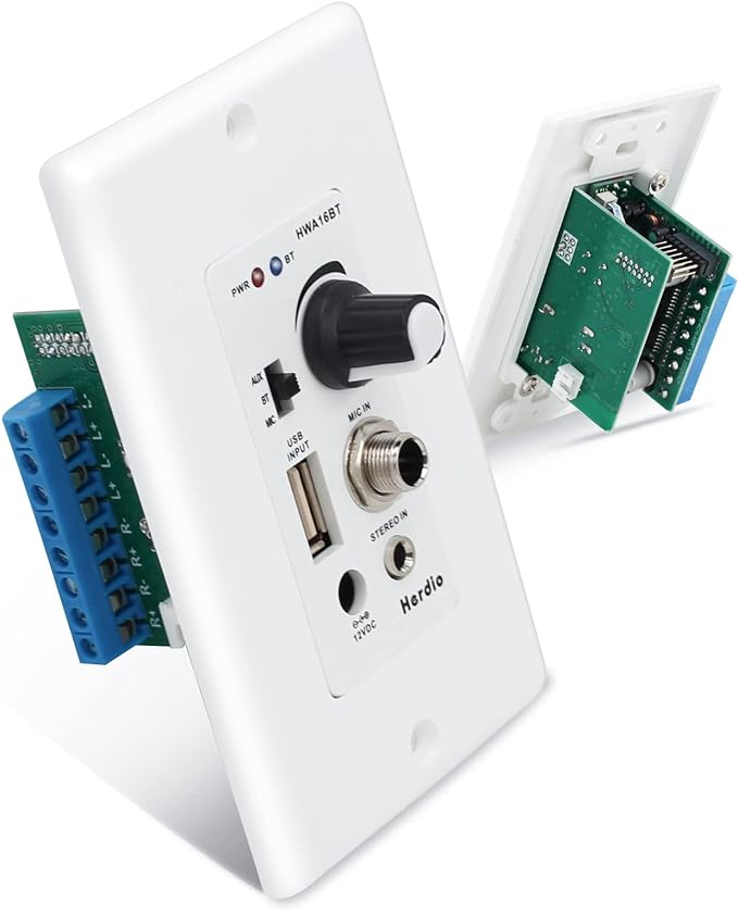 Herdio Bluetooth Wall Amplifier 4 Channels Volume Control Wall Plate by Herdio