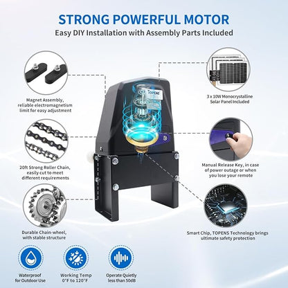 TOPENS DKC1100S Solar Sliding Gate Opener Chain Drive Automatic Gate Motor - Image 4