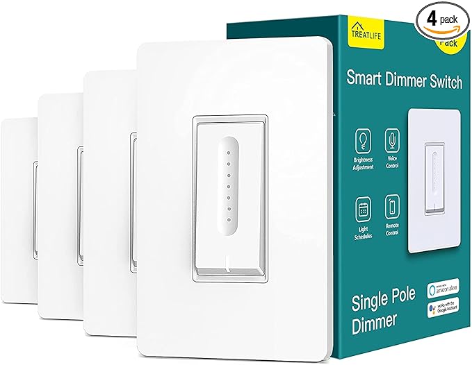 TREATLIFE Smart Dimmer Switch 4 Pack, Single Pole Smart Switch Works by TREATLIFE