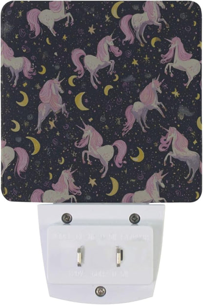 Pigsaly Led Night Light Unicorn Pink Horse Moon Night Light Plug in Wall Lamp - Image 2