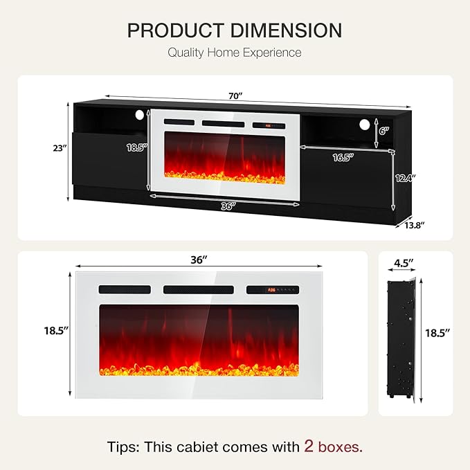 YISUFO 70" TV Stand with 36" Electric Fireplace, Large Modern Media - Image 4