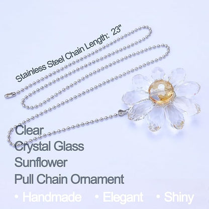 LEFERS Ceiling Fan Pull Chain, 2 Pieces 1.8" Crystal Glass Flower Pendants - Image 2