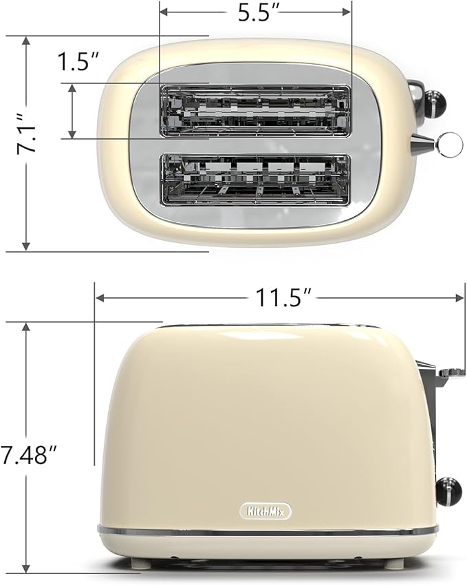 Toaster 2 slice, KitchMix Retro Stainless Steel Toaster - Image 7