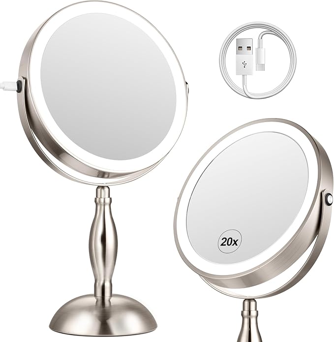20x Magnifying Mirror with Light, 5000mAh Lighted Makeup Mirror with 3 Color by DASLAVA-BrightYourLife