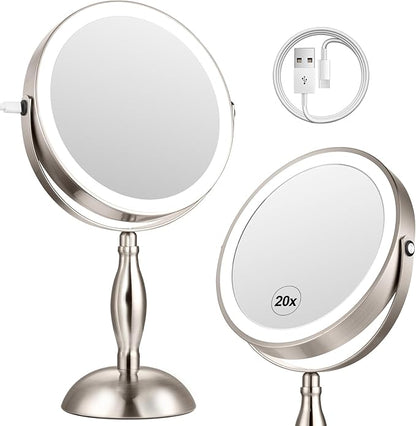 20x Magnifying Mirror with Light, 5000mAh Lighted Makeup Mirror with 3 Color by DASLAVA-BrightYourLife