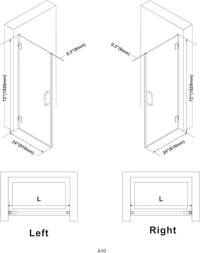Bathroom Frameless Shower Door 24" W*72" H, 5/16" Clear Tempered Glass Hinged - Image 7