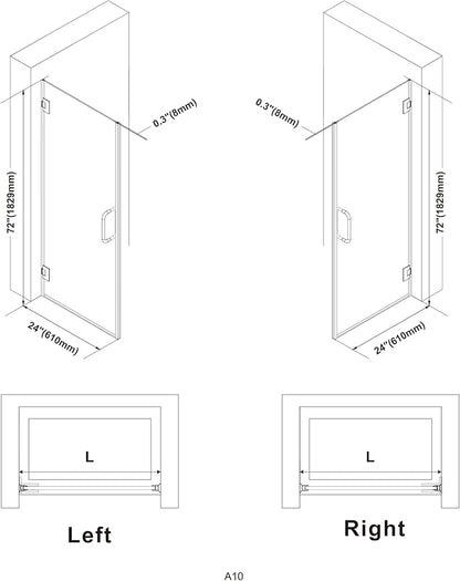 Bathroom Frameless Shower Door 24" W*72" H, 5/16" Clear Tempered Glass Hinged - Image 7