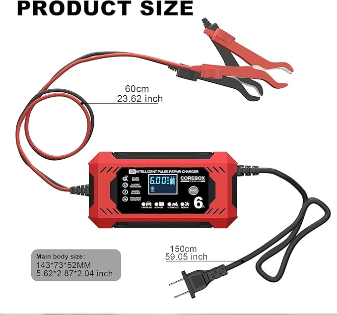 Corebox Battery Charger 6-Amp 12V Automatic Smart Battery Trickle Charger - Image 8