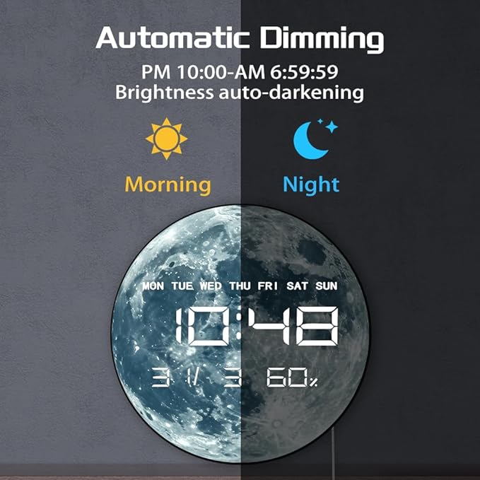 Timethink 12'' Full Moon Digital Wall Clock - Image 6