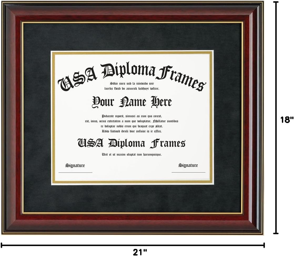 Glossy Cherry Mahogany with Gold Trim Diploma Frame & Black Suede Matting (ONLY fits 11x14 documents or certificates)