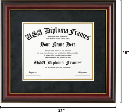 Glossy Cherry Mahogany with Gold Trim Diploma Frame & Black Suede Matting (ONLY fits 11x14 documents or certificates)