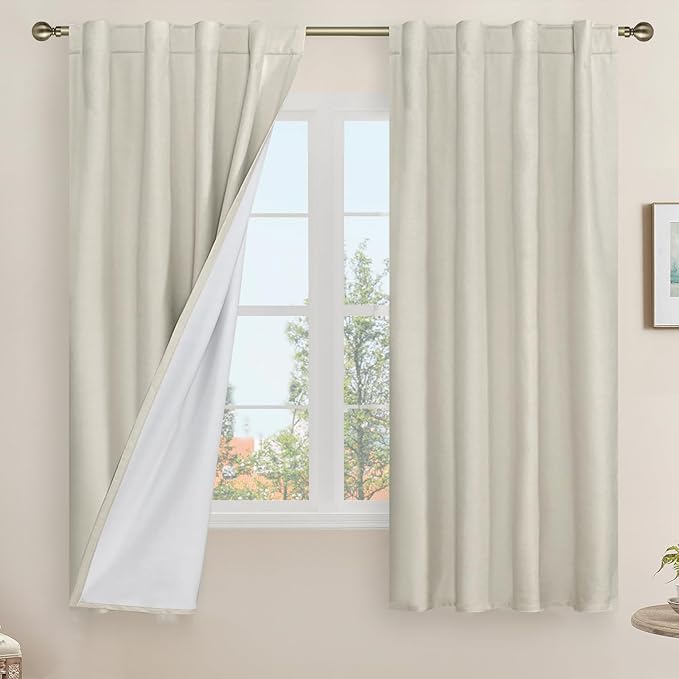 LAMIT Natural 100% Blackout Linen Curtains, 63 Inches Linen Textured Thermal by LAMIT