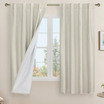 LAMIT Natural 100% Blackout Linen Curtains, 63 Inches Linen Textured Thermal by LAMIT