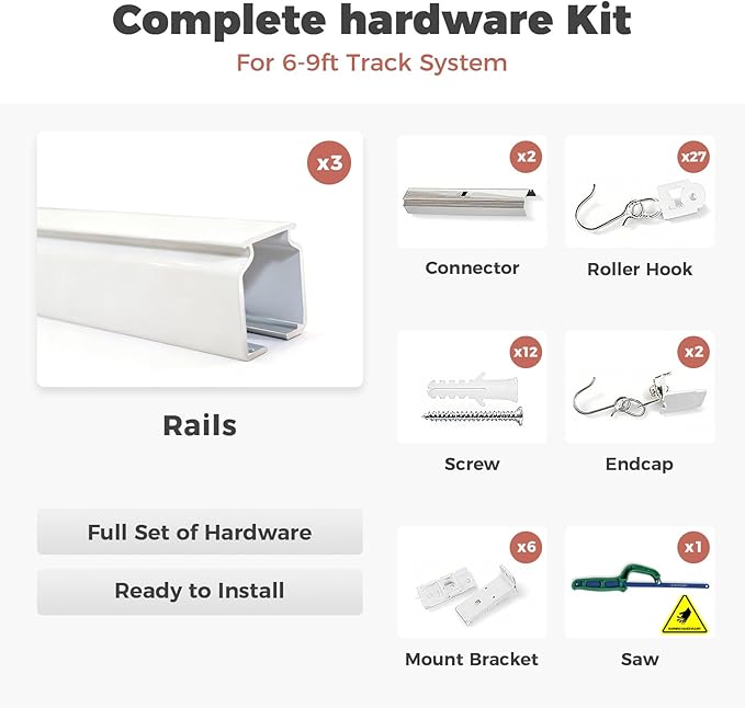 ChadMade Ceiling/Wall Mount Curtain Track Rod Set - 9ft Adjustable Length - Image 6