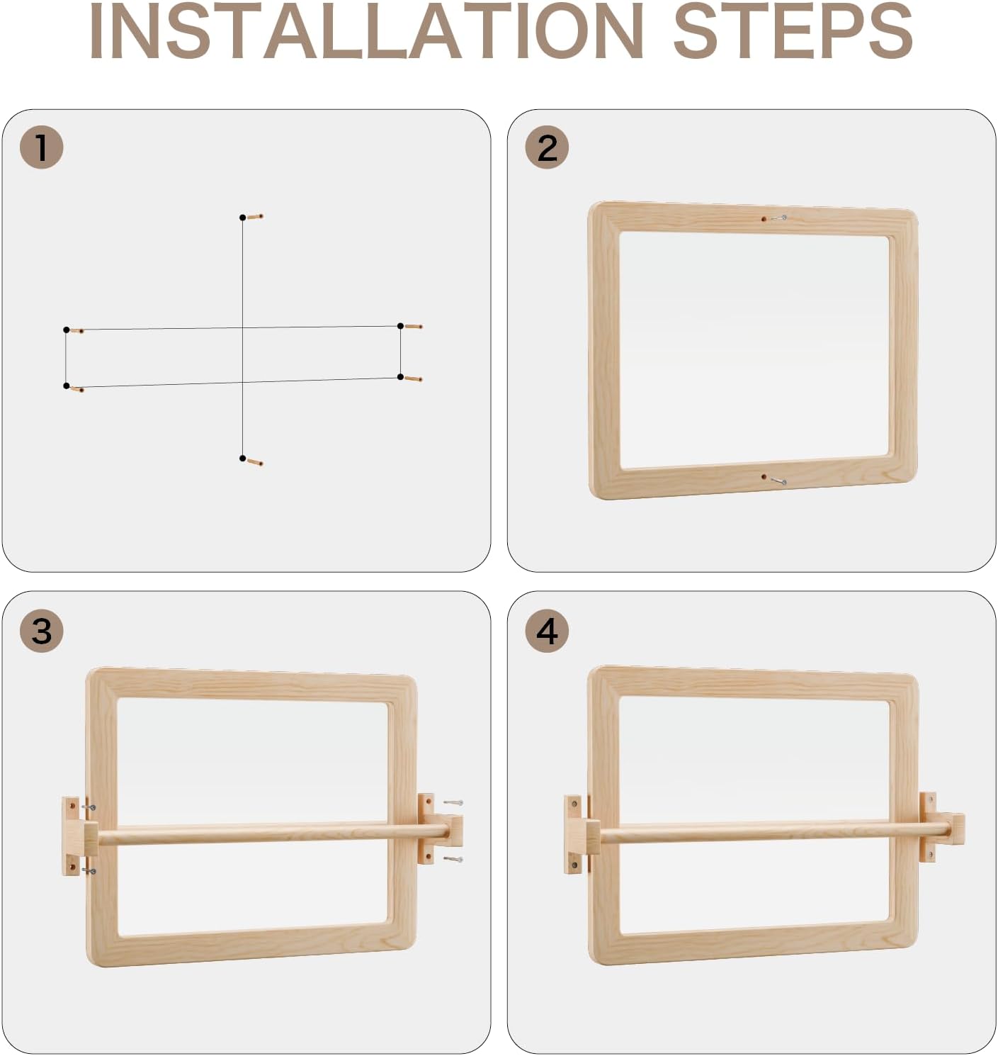 Ogears Montessori Mirror with Bar, Acrylic Baby Mirror with Pull Up Bar | Anti-rotation baby pull up bar, solid wood frame, wall-mounted, 19.7 x 15.8 in, for ages 6-18 months, standing and balance