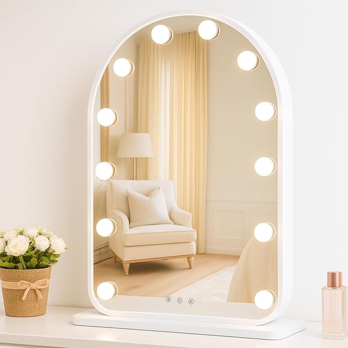 LUXFURNI Vanity Mirror with Lights, 24.5" x 15.8" Arched LED Makeup Mirror by LUXFURNI
