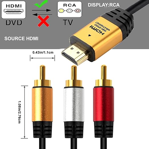 HDMI to RCA 10FT Cable with IC, HDMI Male to 3-RCA GD AV Cable Video Audio - Image 5