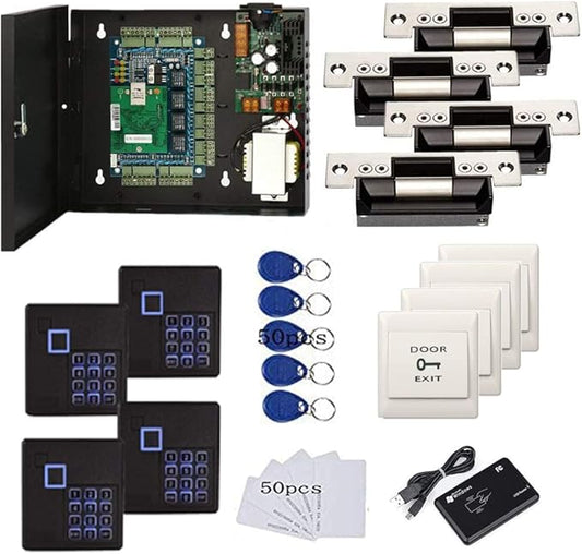 MENGQI-CONTROL 4 Doors Complete TCP/IP PIN Code RFID Card/Fob Access Control by MENGQI-CONTROL
