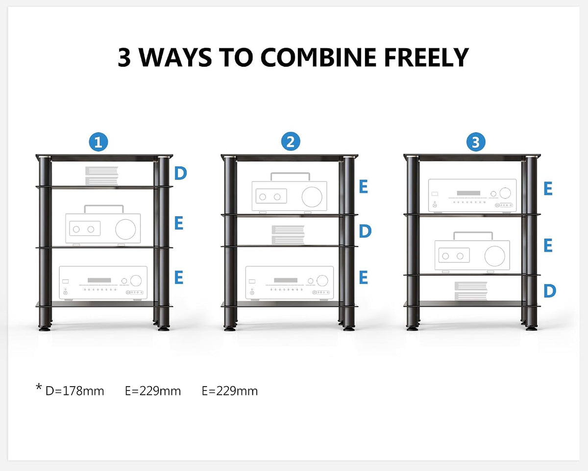 fitueyes 4-tier av component media stand audio rack, close-up detail