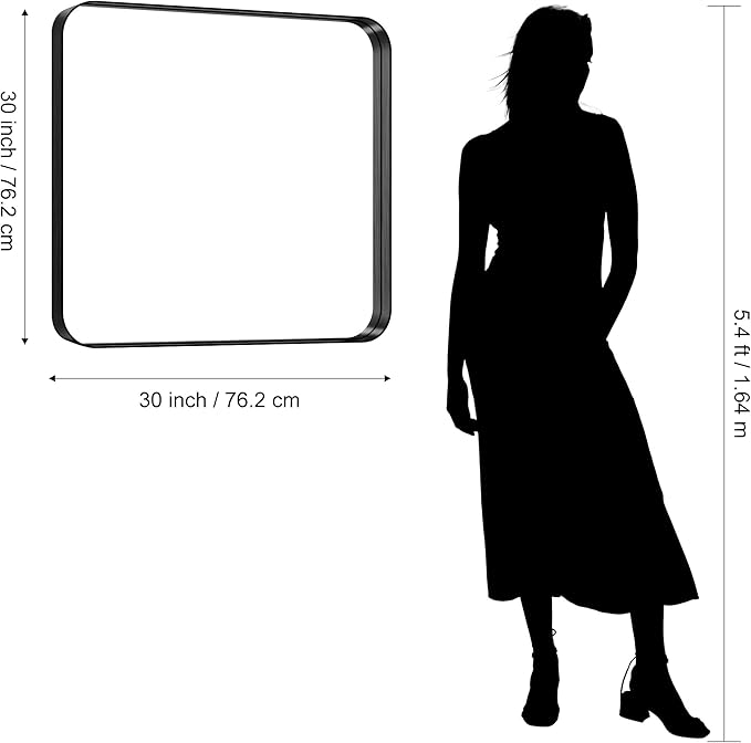 CIRCUMI Black Bathroom Mirror, Rounded Corner, Tempered Glass, Square Mirror - Image 8