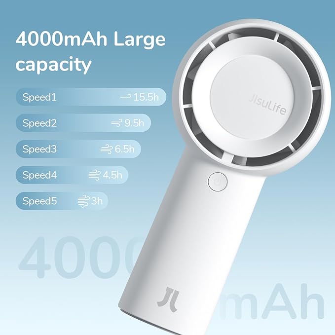 JISULIFE Portable Handheld Turbo Fan, 4000mAh USB Rechargeable Personal Battery - Image 4