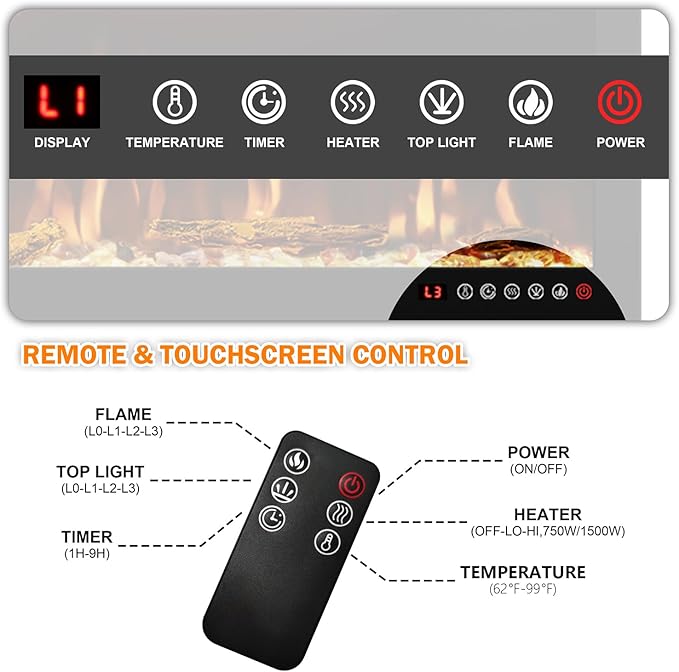 60 inch Electric Fireplace, Recessed and Wall Mounted Slim Electric Fireplace - Image 4