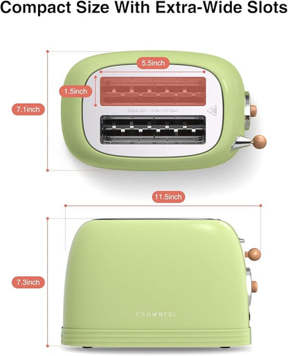 CROWNFUL 2-Slice Toaster, Extra Wide Slots Toaster, Retro Stainless Steel - Image 3