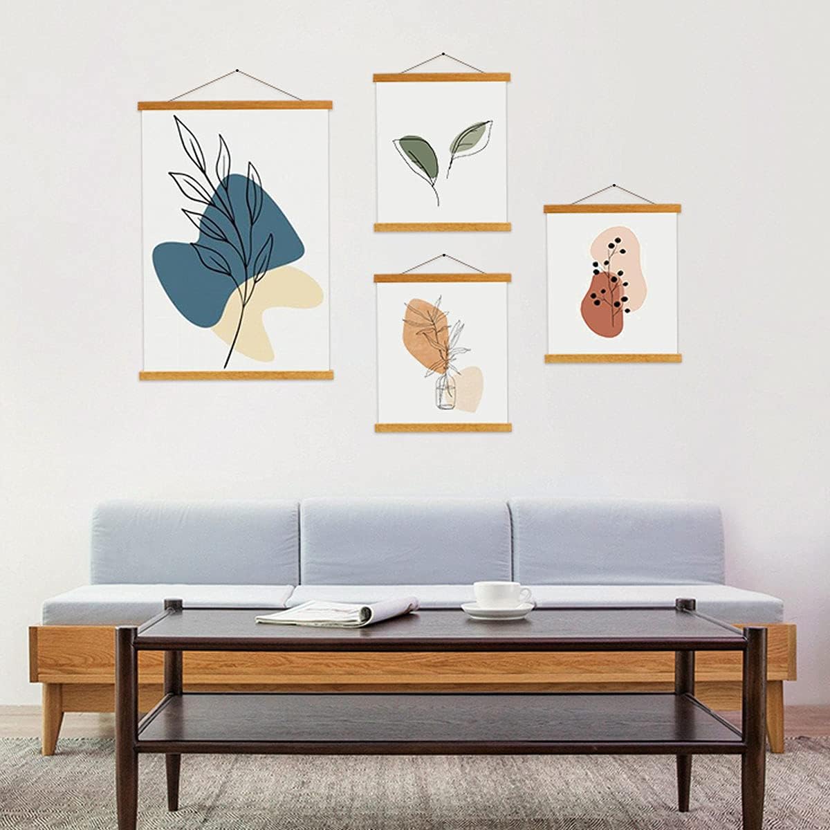 Ywlake Magnetic Poster Hanger, 18x24 18x12 18x24 Poster Frame Wood Wooden Magnet Print Posters Dowel Scroll Hanger Hangers Hanging Kit for Walls Map Canvas Artwork (Teak Wood, 18", 2 Packs)