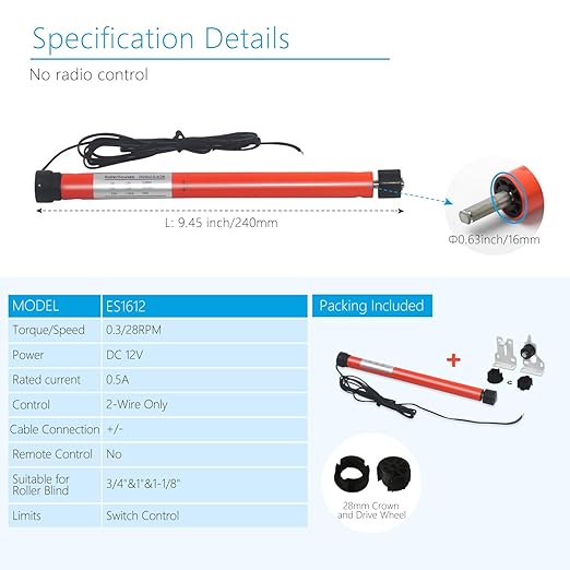 Rollerhouse DC12V 500mA 2 Wires Hard Wired Switch Controlled Electric Roller - Image 2