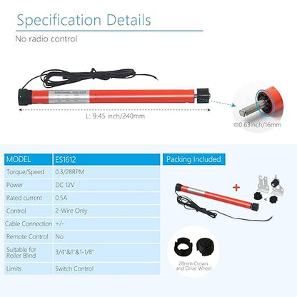 Rollerhouse DC12V 500mA 2 Wires Hard Wired Switch Controlled Electric Roller - Image 2