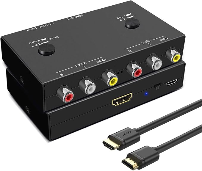 Azduou 2 AV to HDMI, 1080P/720P TV 2 Way RCA Composite CVBS AV Switch to HDMI by Azduou