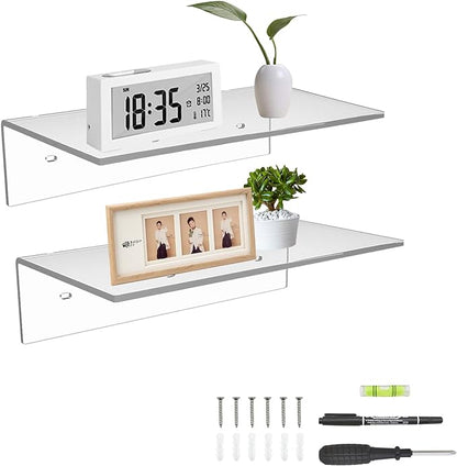 12 Inches Acrylic Wall Shelves 2 Pack, Floating Shelf by Sezanrpt