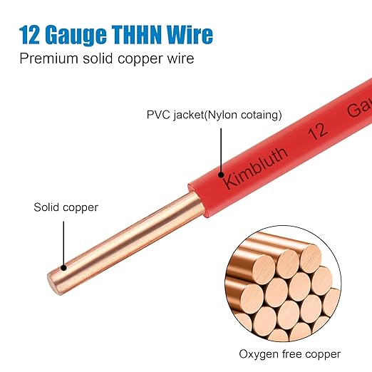 THHN Wire 12 Gauge 25 FT OFC Electrical Wire, 12 AWG Solid Copper Wire Rated up - Image 2