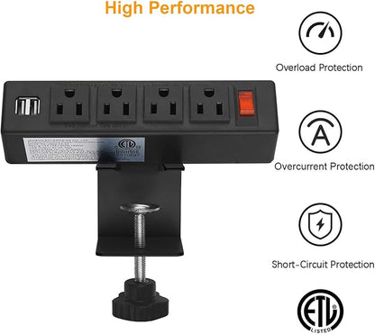 HHSOET Desk Clamp Power Strip, Desktop Power Outlet Clamp Mount - Image 3
