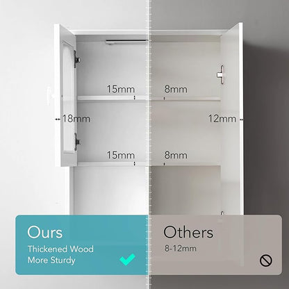 Bathroom Wall Cabinet with Lighting & Tissue Hole, Wall Mounted Glass Door - Image 6