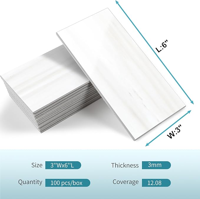 Vamos Tile 100-Piece Glossy Dolomite White Peel and Stick Backsplash Tile - Image 6
