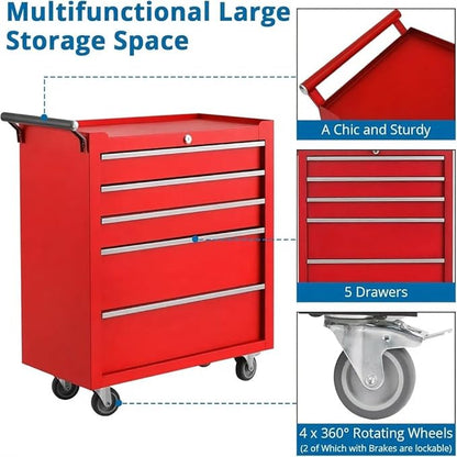IDEALHOUSE Rolling Tool Chest, 5 Drawers Tool Storage Cabinet, Toolbox - Image 4