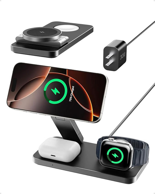 Intoval 3-in-1 Foldable Wireless Charging Station, Qi2 Certified 15W Ultra Fast by Intoval