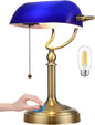 Newrays Blue Glass Bankers Desk Lamp, Stepless Dimmable Table Lamp Plug in by Newrays