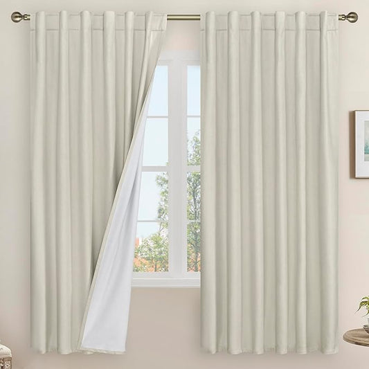 LAMIT 100% Blackout Linen Curtains, 72 Inch Linen Textured Living Room by LAMIT
