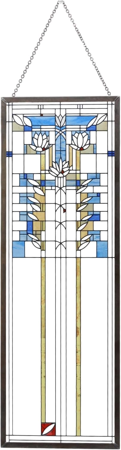 Ebros Frank Lloyd Wright Waterlilies Stained Glass Art Metal Framed Hanging Wall Decor Or Desktop Plaque 15"H X 5"W