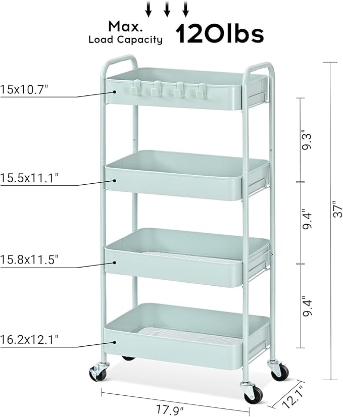 TOOLF 4-Tier Metal Rolling Cart - Image 2