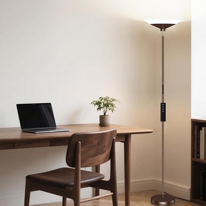 SIBRILLE Brown Torchiere Floor Lamp - 30W Dimmable LED Standing Lamp - Image 5