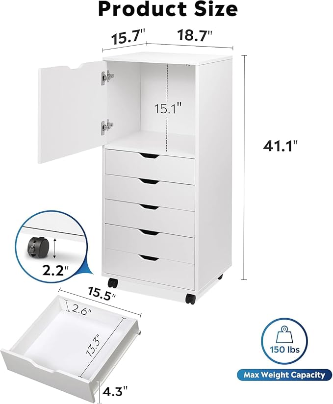 DEVAISE Wood File Drawers, Mobile Chest - Image 3