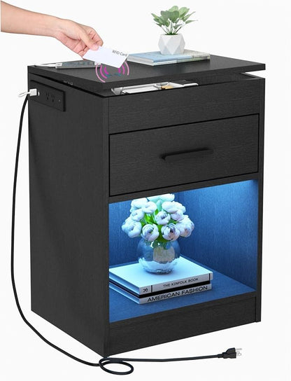 Auromie Nightstand with Charging Station and LED Lights, Concealment Furniture by AuromieDirect