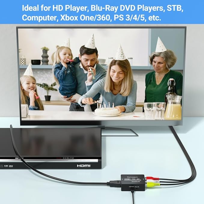 Setuact HDMI to AV Converter, HDMI to RCA Converter, Supports PAL/NTSC - Image 6