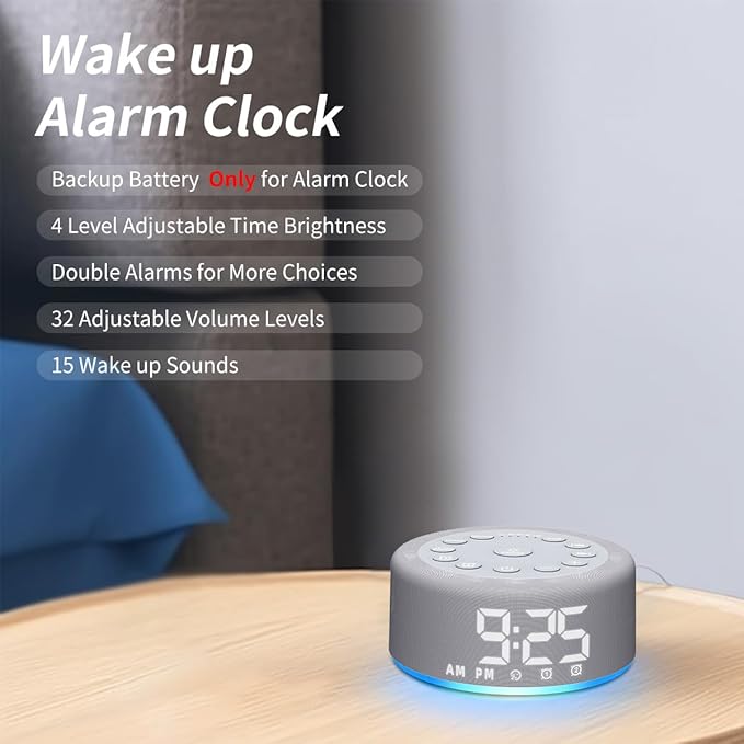 Sound Machine Alarm Clock Brown Noise White Noise Machine Night Light - Image 4