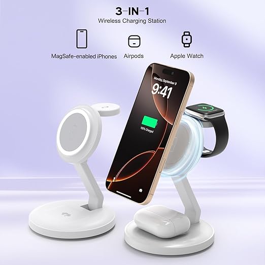 3 in 1 Foldable Magnetic Wireless Charging Station, iPhone Mag-Safe Charger - Image 3
